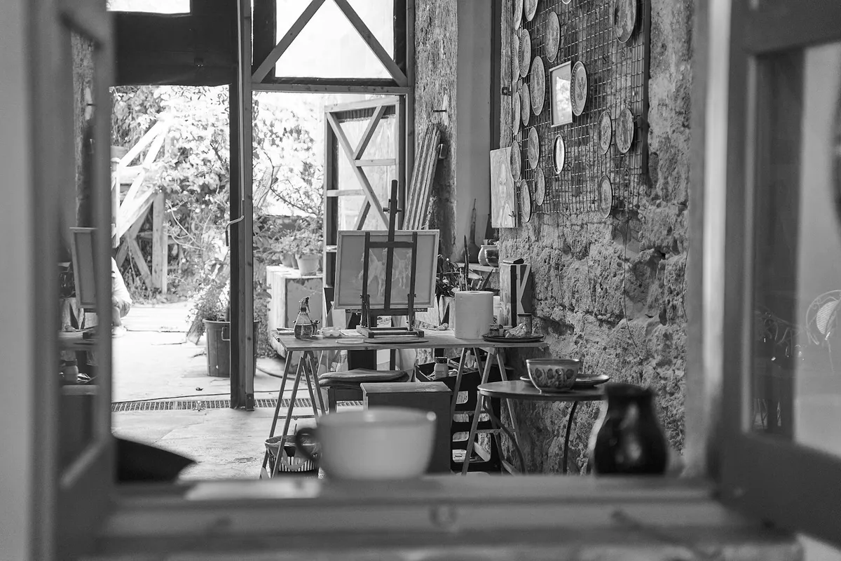 An artist working in a quiet studio